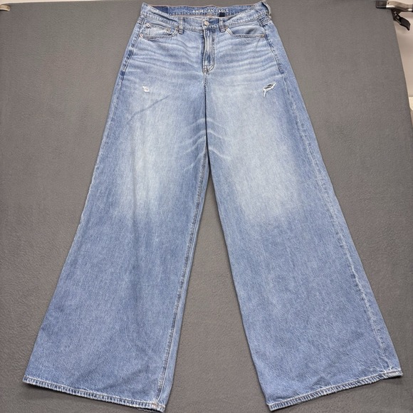 American Eagle Jeans Womens 6 Long Super High Rise Ultra Wide Leg Distressed Y2K - Picture 2 of 14